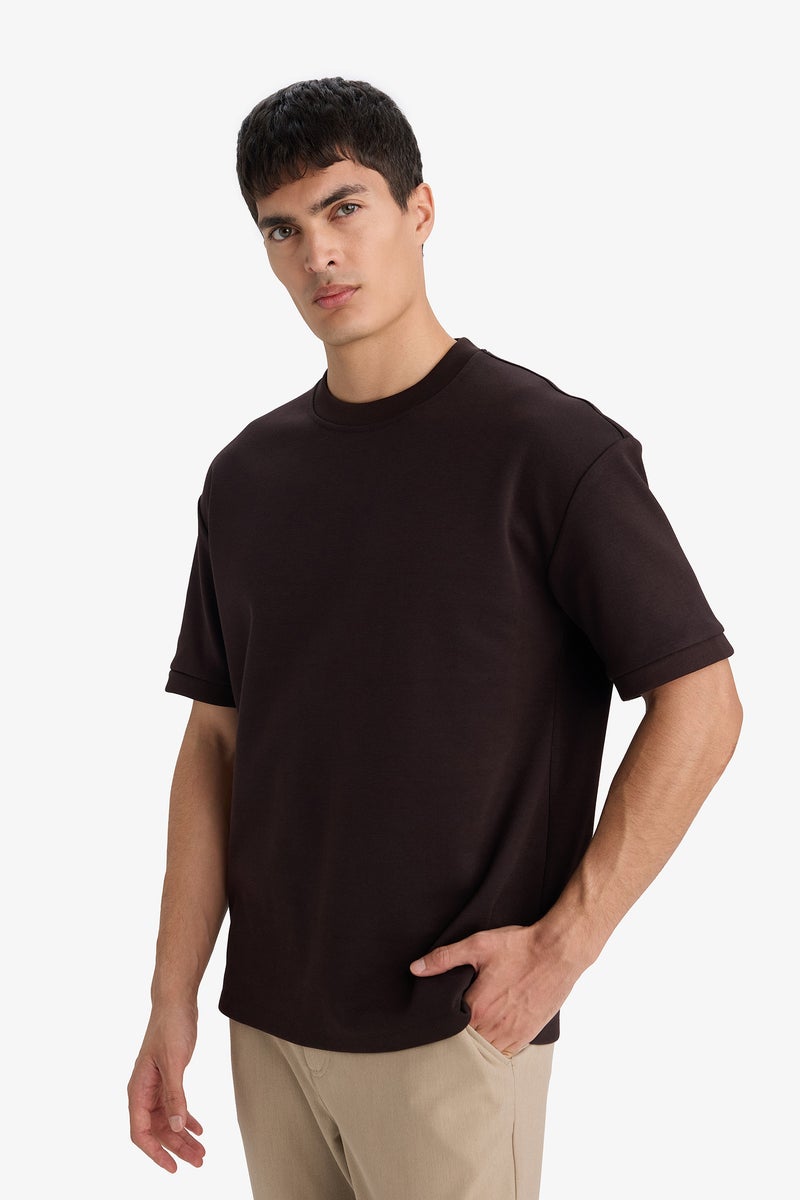 DeFacto Brown Man Oversize Crew Neck Short Sleeve T-Shirt Casual - Image 3